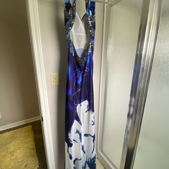 Blue beaded floral formal dress - Picture 4 of 6